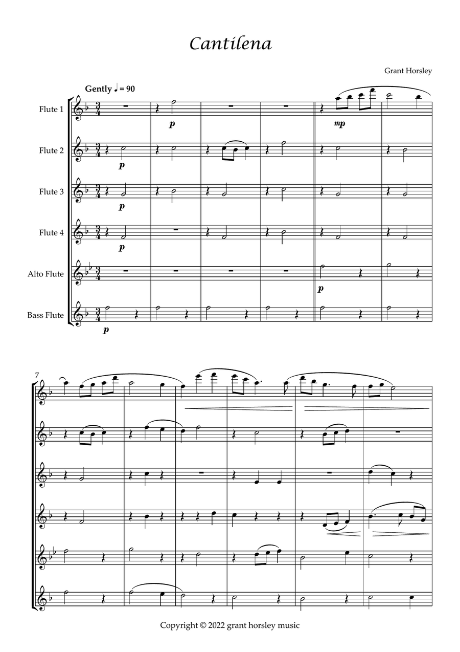 Cantilena. A Modern Lullaby For Flute Choir Flute Choir scores gallery preview page 2