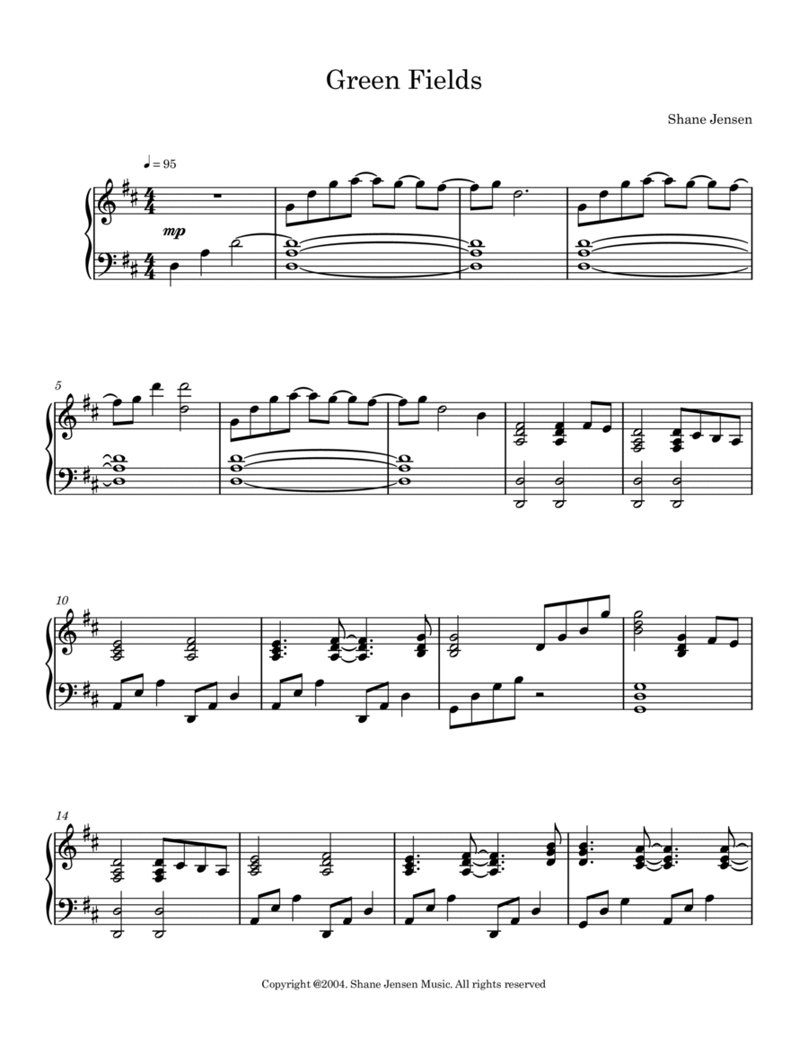 Green Fields Piano Solo scores gallery preview page 1