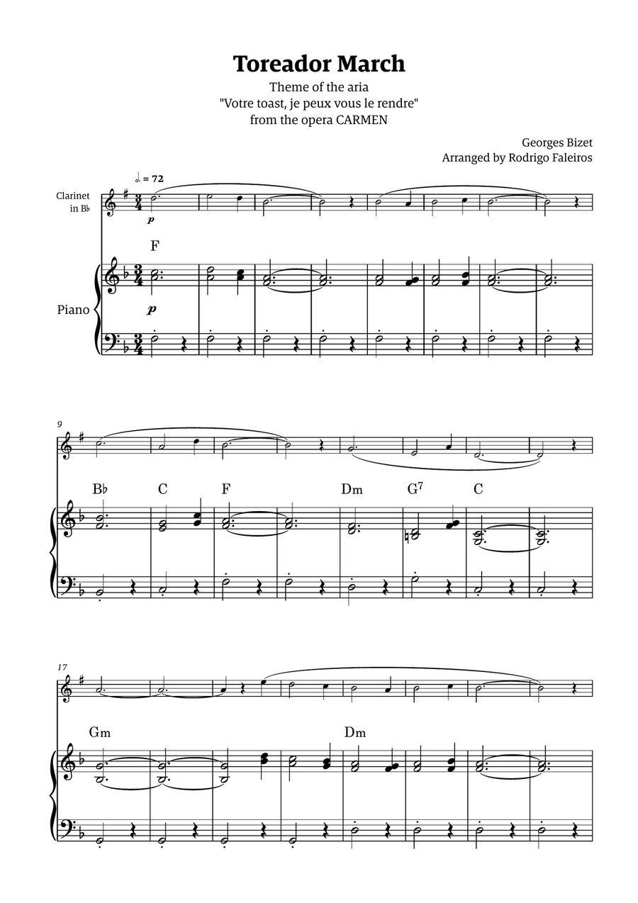 Toreador March (from the opera Carmen) - easy version Chamber Music scores gallery preview page 1