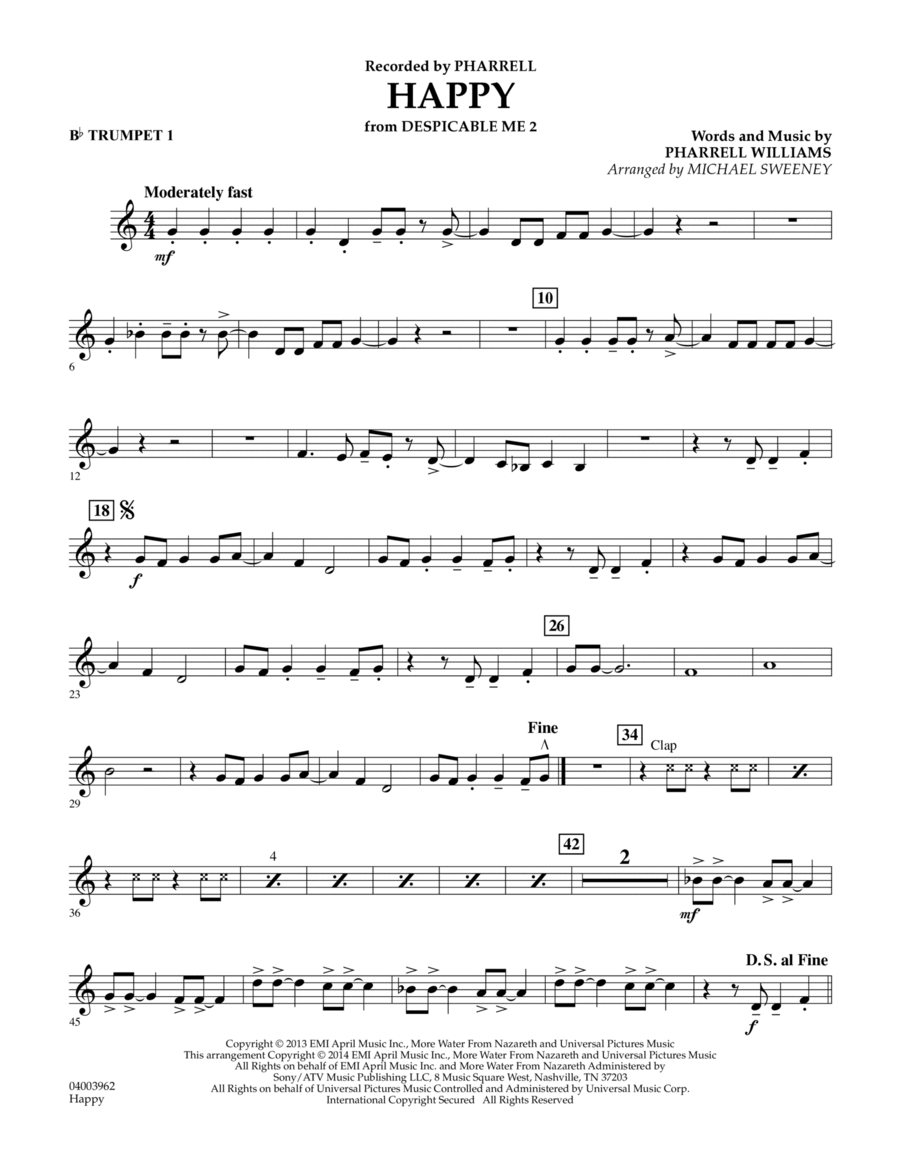 Happy (from Despicable Me 2) - Bb Trumpet 1 Concert Band scores gallery preview page 1