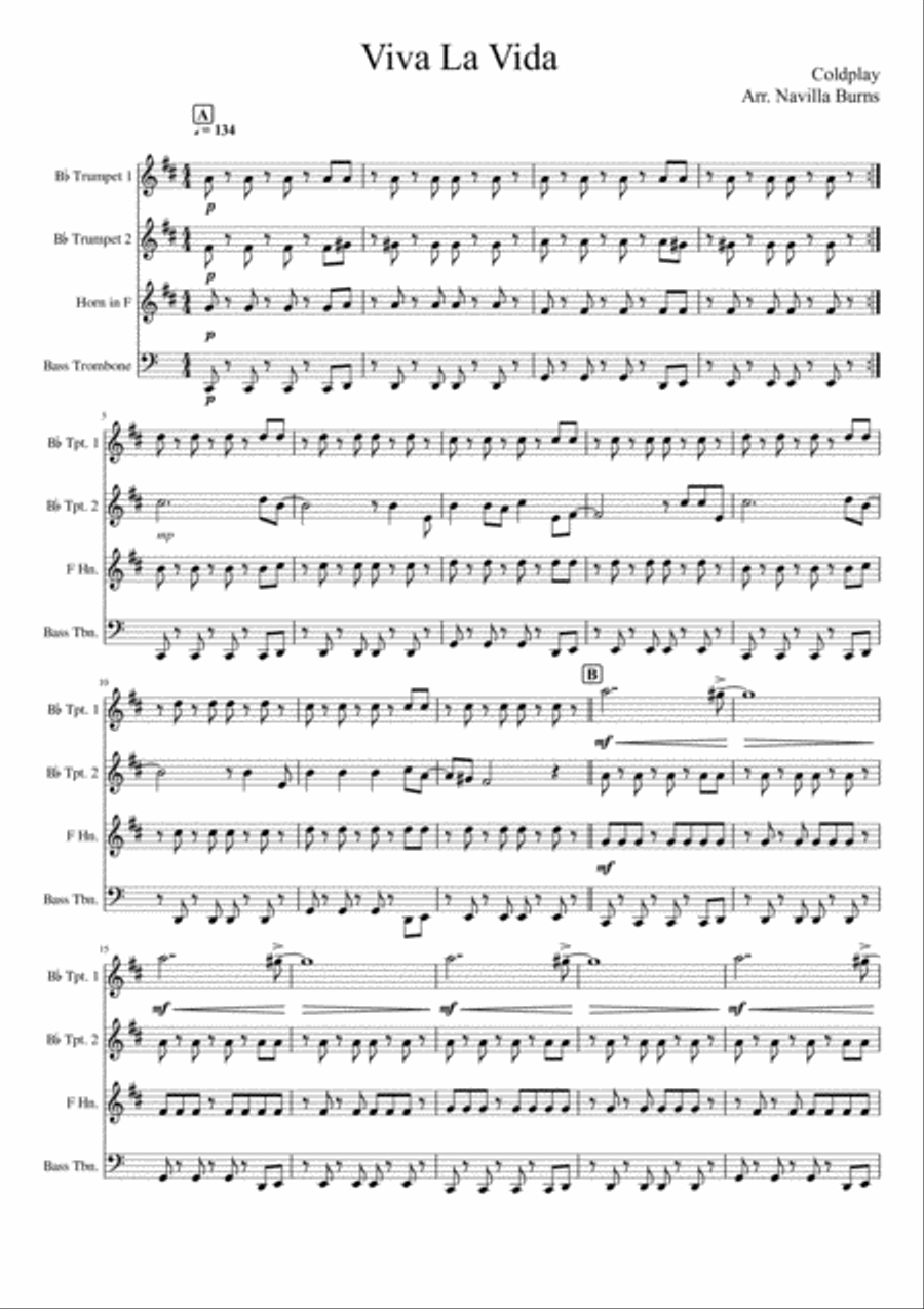 Viva La Vida Brass Ensemble scores gallery preview page 1