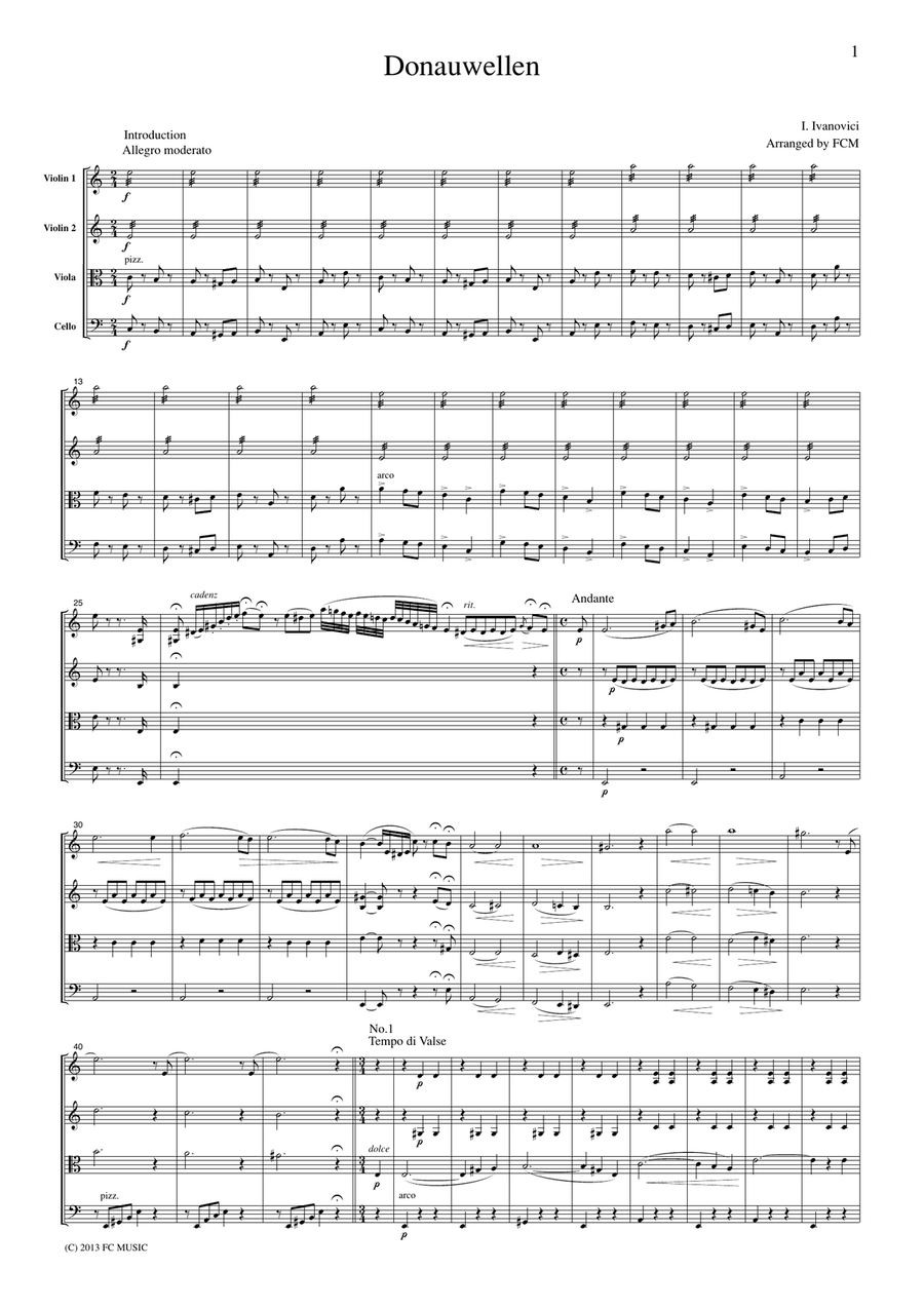 Ivanovici Donauwellen, for string quartet, CI001 String Quartet scores gallery preview page 1