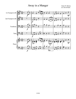 Book cover for Away in a Manger (Brass Quartet) with optional piano accompaniment