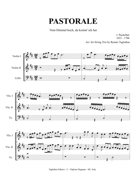 PASTORALE - Pachelbel - Arr. for String Trio with parts image number null