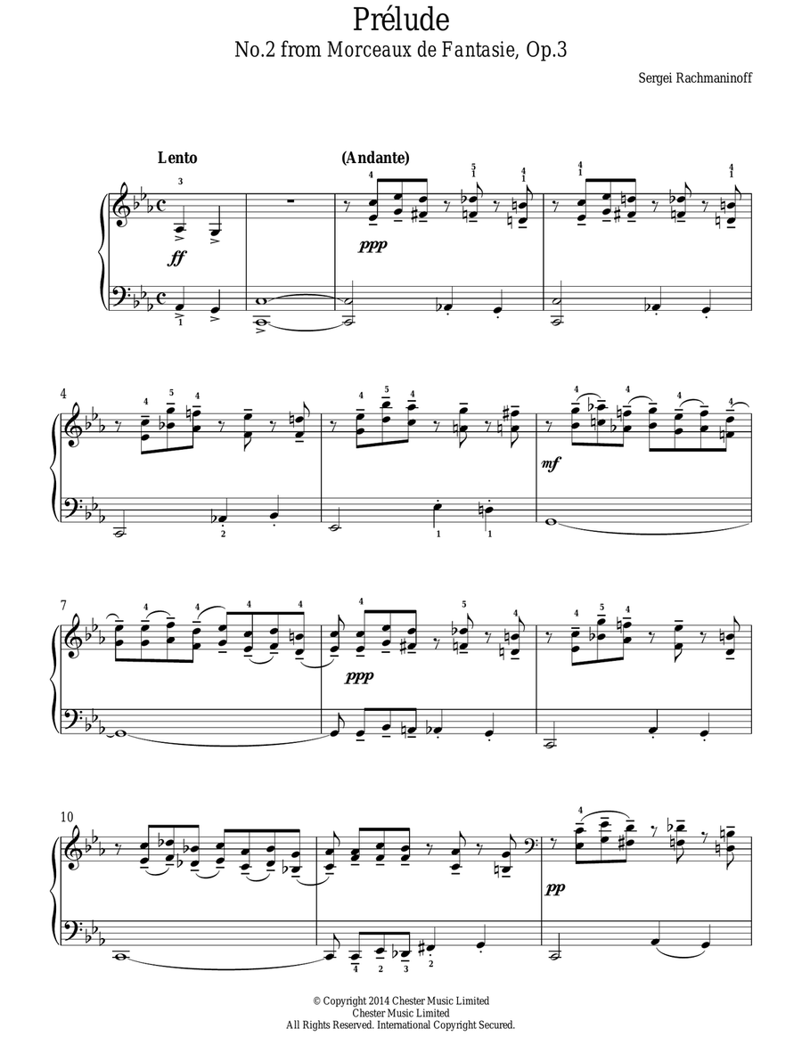 Prelude (No. 2 from Morceaux de Fantasie, Op. 3) Easy Piano scores gallery preview page 1