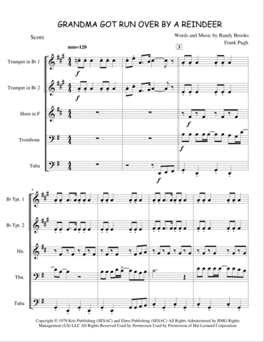 Grandma Got Run Over By A Reindeer Brass Ensemble scores gallery preview page 2
