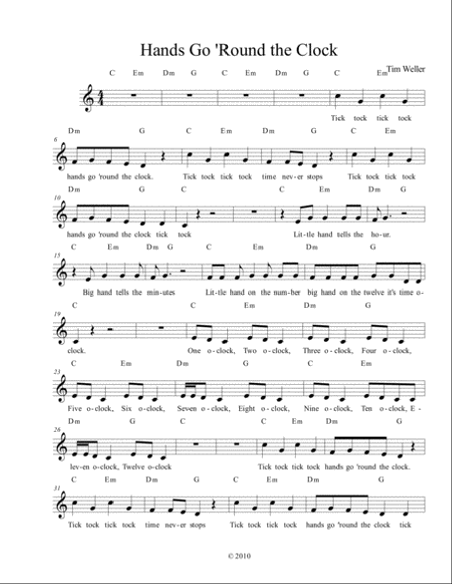 Hands Go Round the Clock Choir scores gallery preview page 1