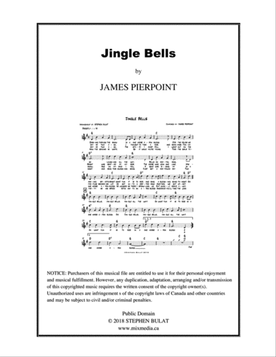 Jingle Bells - Lead sheet (melody, lyrics & chords) in key of G Large Ensemble scores gallery preview page 1