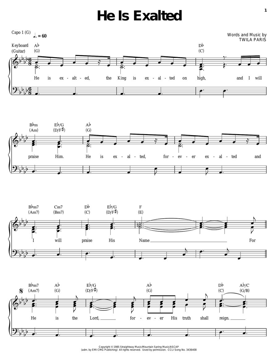 He Is Exalted He Is Exalted Piano, Vocal, Guitar scores gallery preview page 1