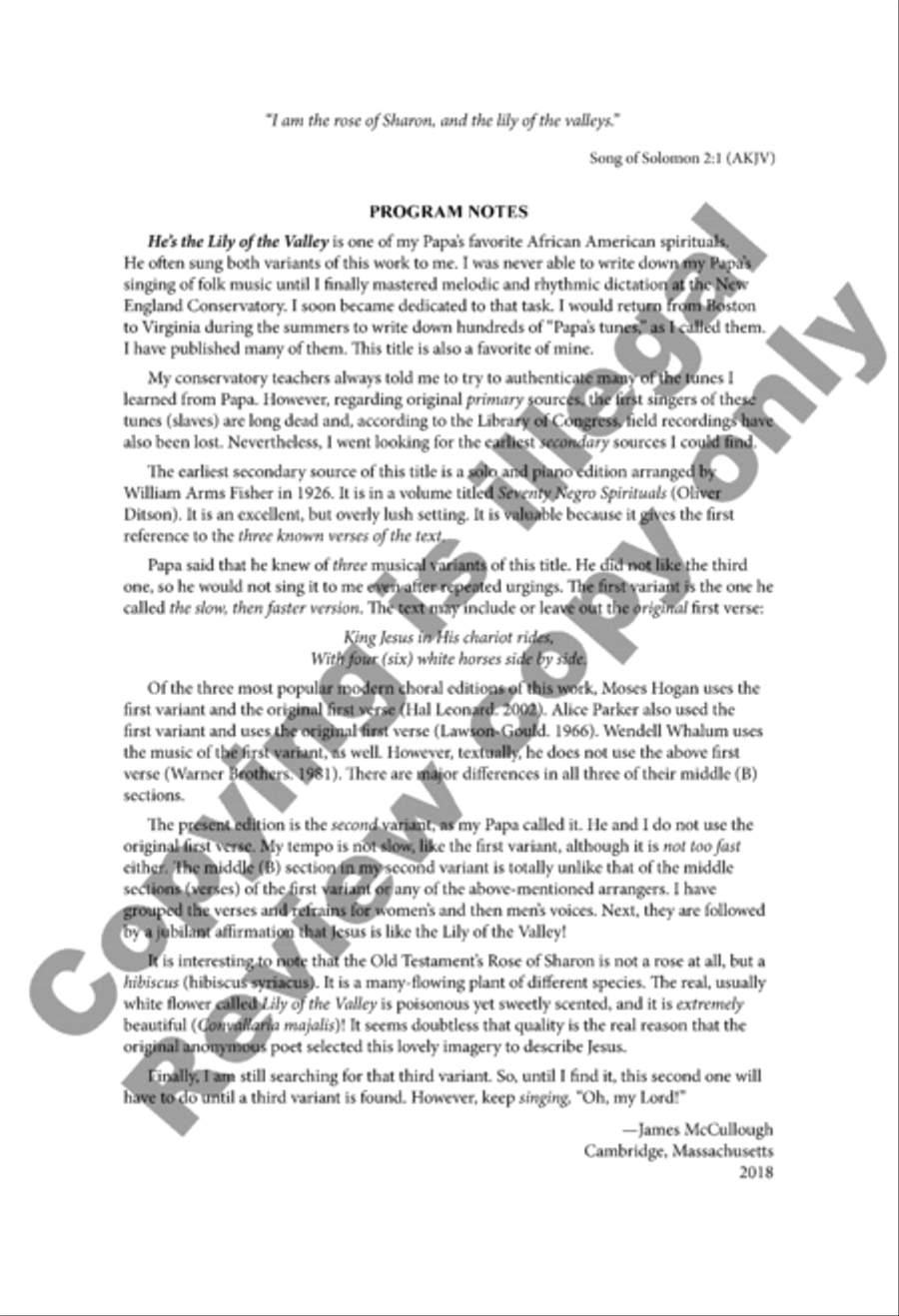 He's the Lily of the Valley Divisi scores gallery preview page 2