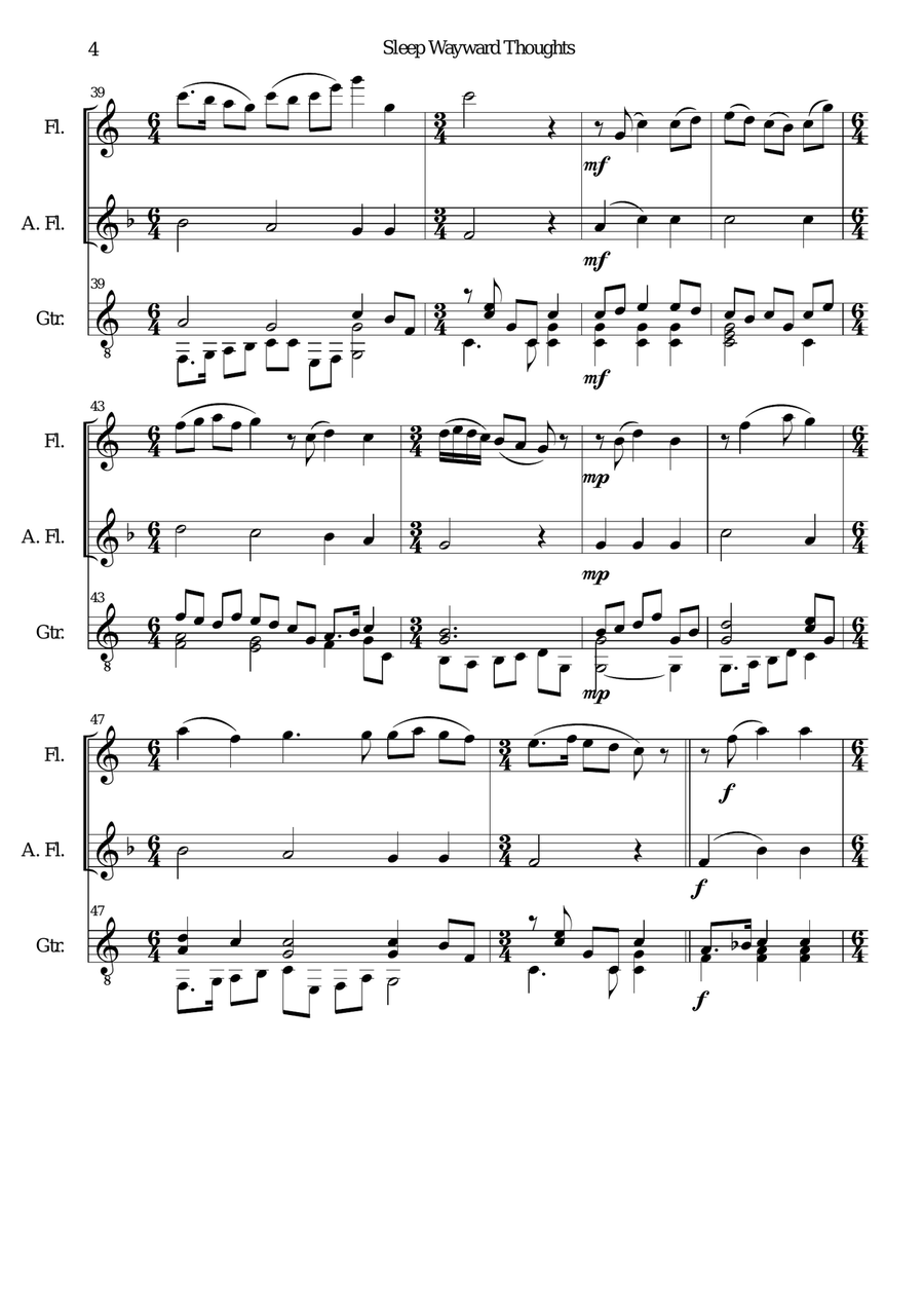 Sleep wayward thoughts for flute alto flute and guitar Flute scores gallery preview page 4