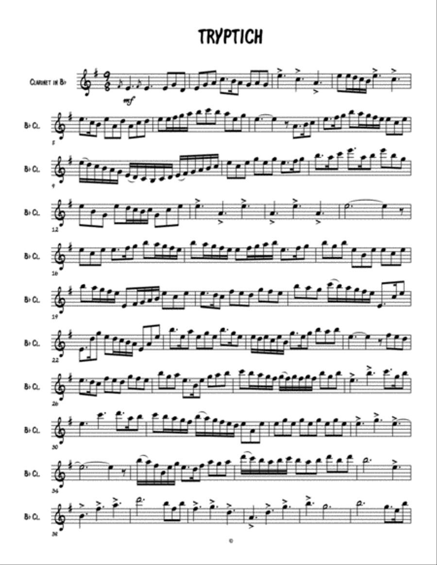 Tryptich for Solo Clarinet Clarinet Solo scores gallery preview page 1