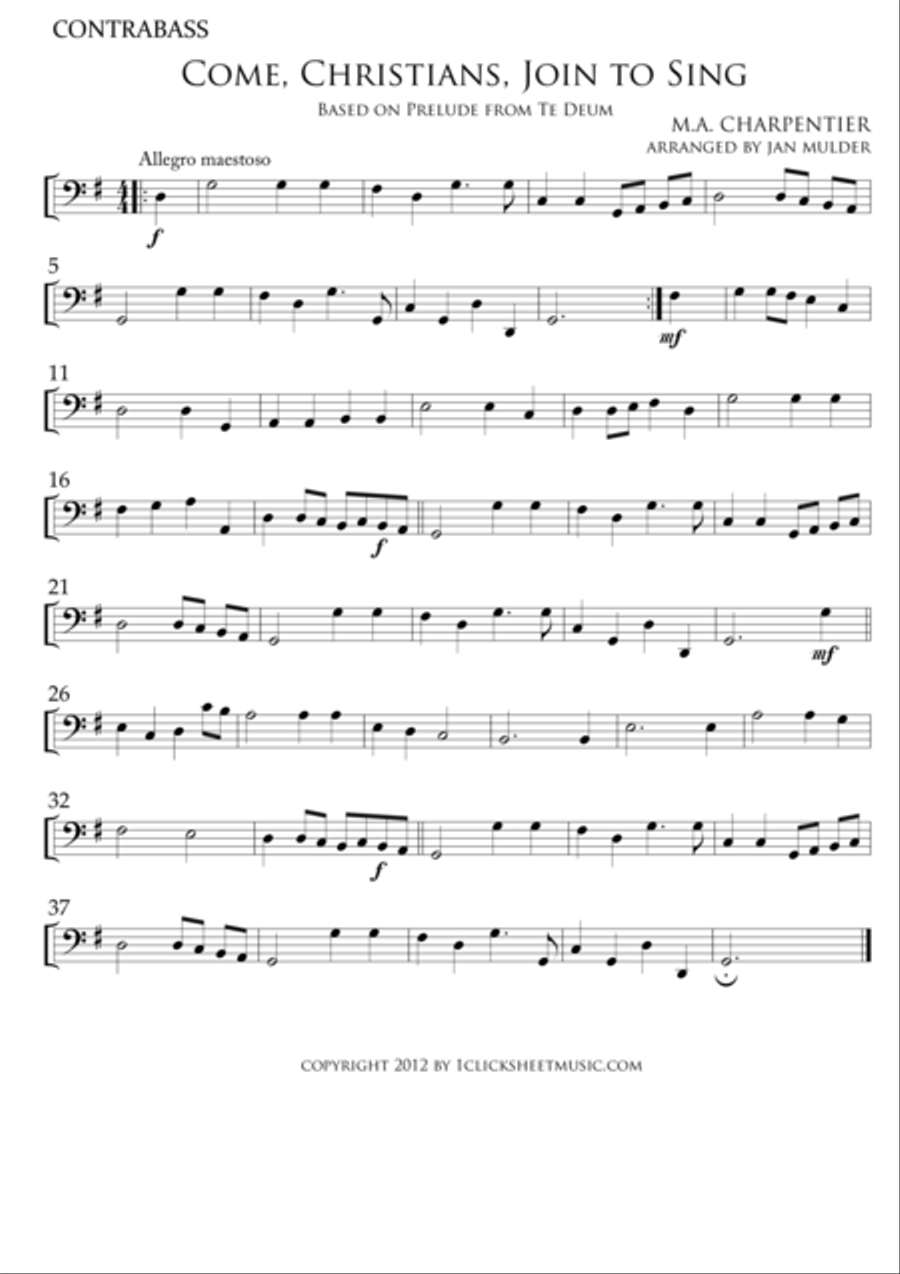 Come, Christians, Join To Sing Double Bass scores gallery preview page 1