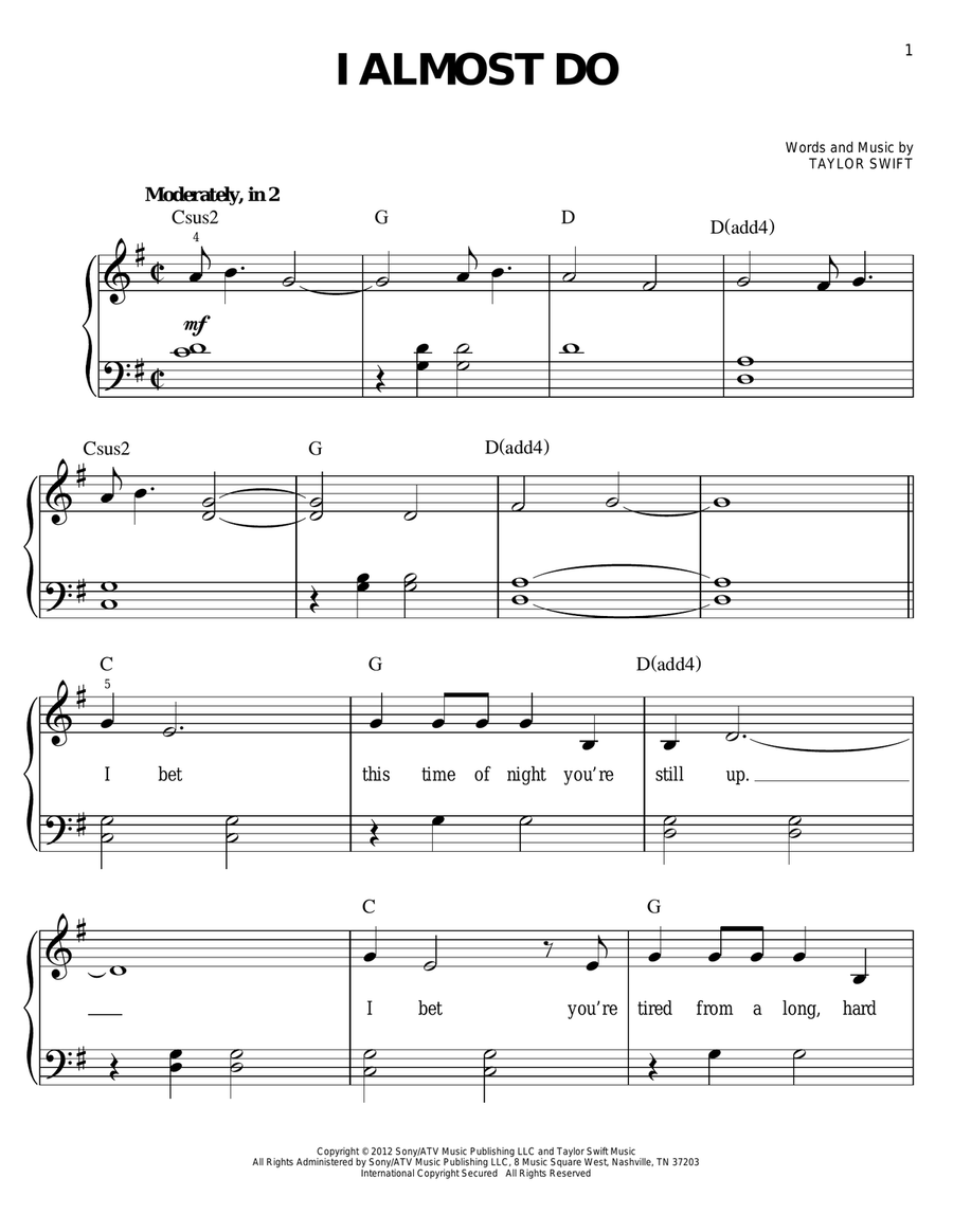 I Almost Do Easy Piano scores gallery preview page 1