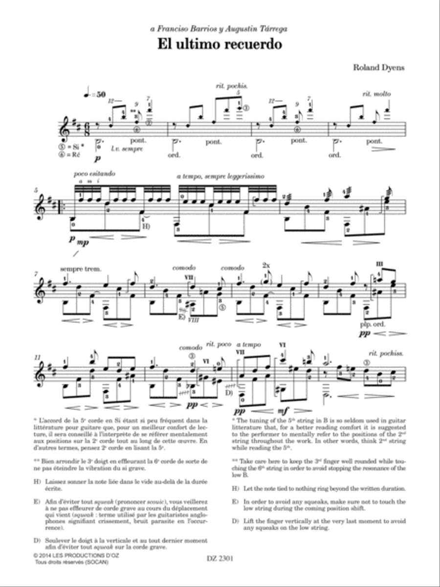 Les 100 de Roland Dyens - El ultimo recuerdo Classical Guitar scores gallery preview page 3