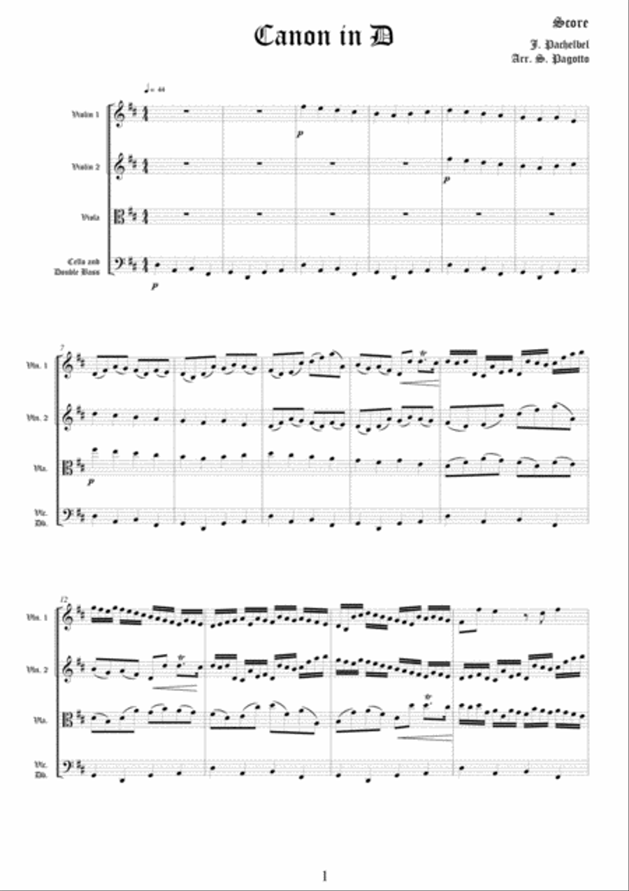 Canon in D - String Quartet or Orchestra version String Quartet scores gallery preview page 2