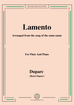 Book cover for Duparc-Lamento,for Flute and Piano