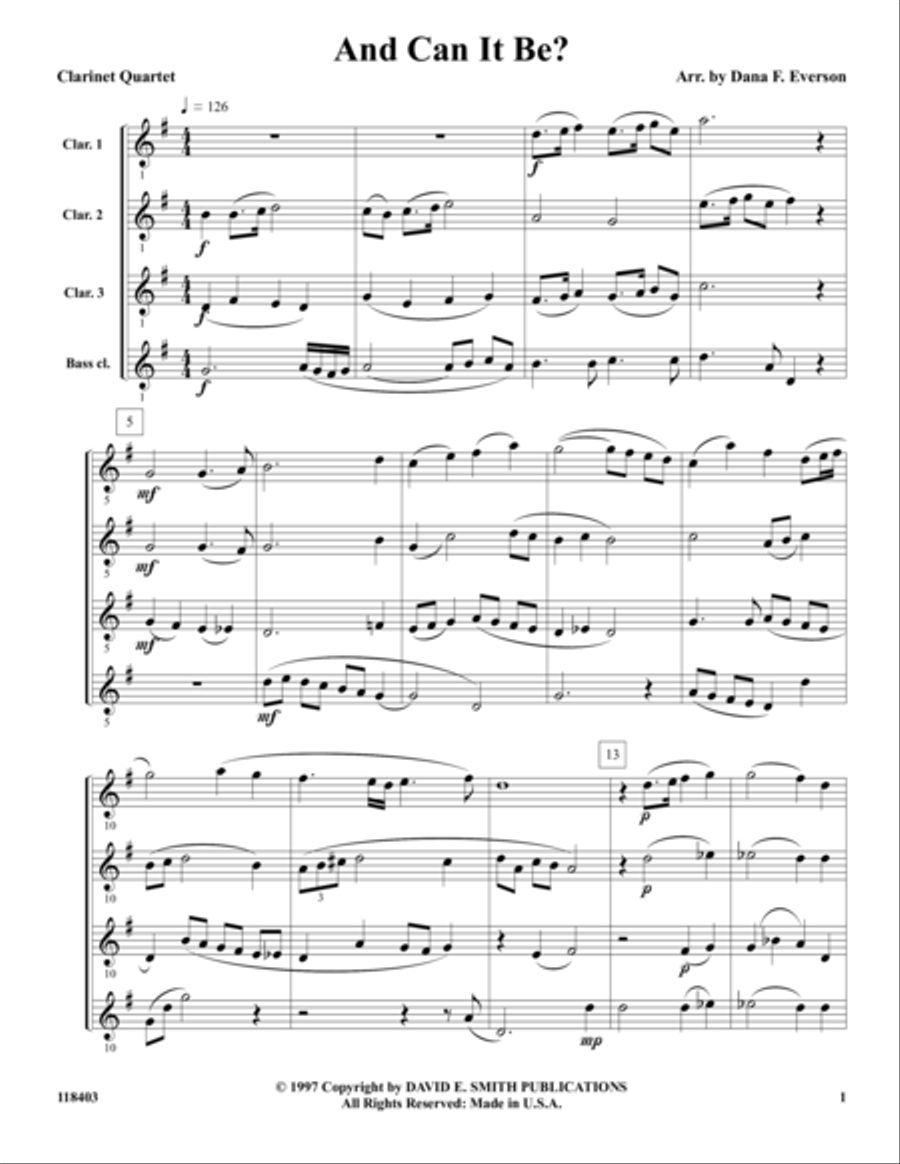 And Can It Be Clarinet Quartet scores gallery preview page 1