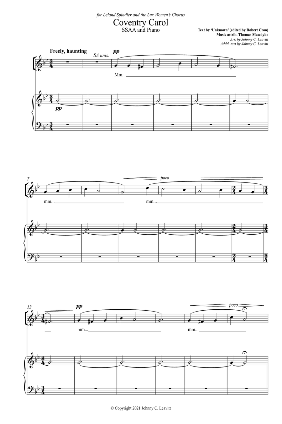 Coventry Carol Coventry Carol SSAA scores gallery preview page 1