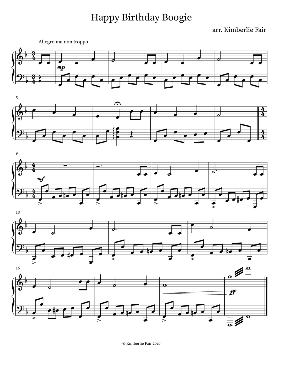 Happy Birthday Boogie Piano Solo scores gallery preview page 1