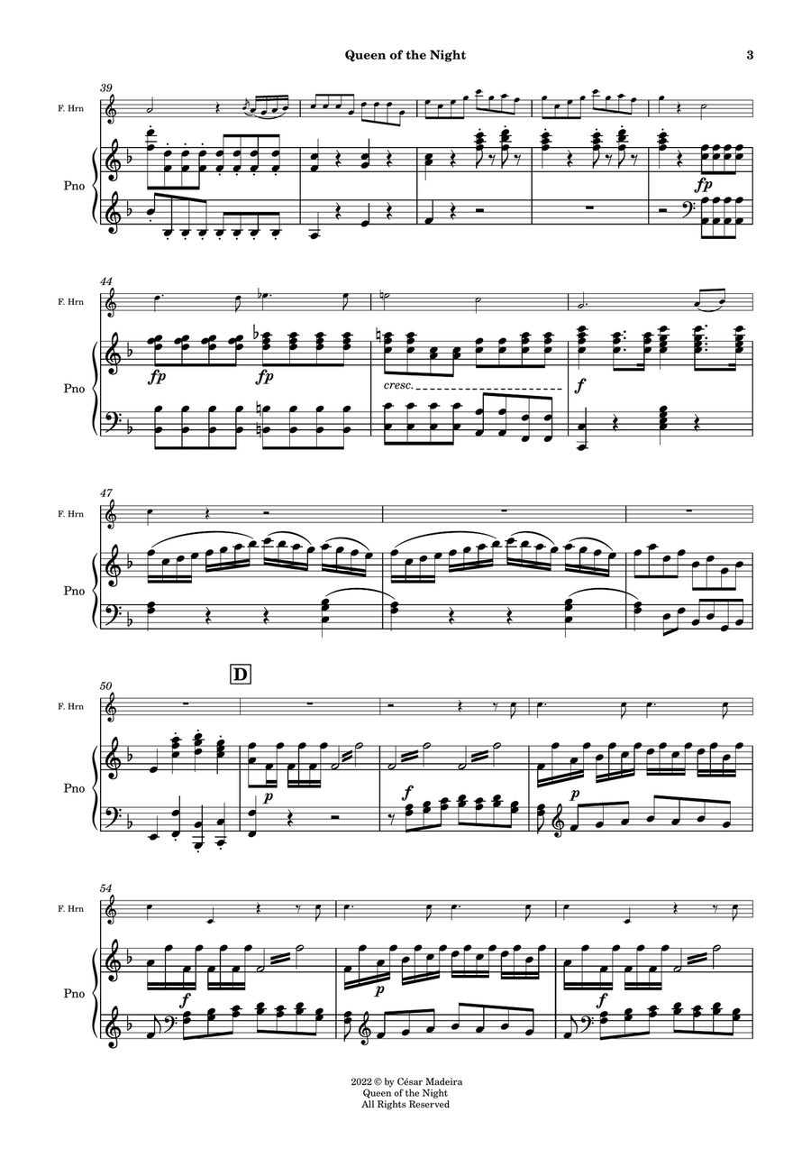 Queen of the Night Aria - French Horn and Piano (Full Score and Parts) Piano scores gallery preview page 4