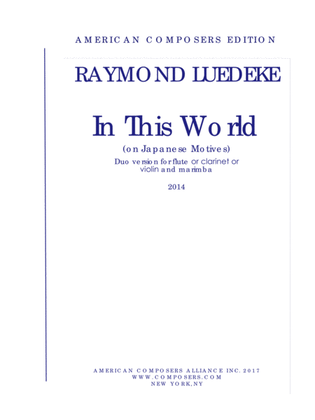 Book cover for [Luedeke] In This World (for Flute and Marimba)