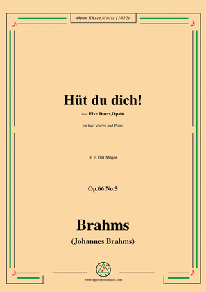 Book cover for Brahms-Hut du dich!-Take Care!,Op.66 No.5,in B flat Major,from Five Duets,Op.66
