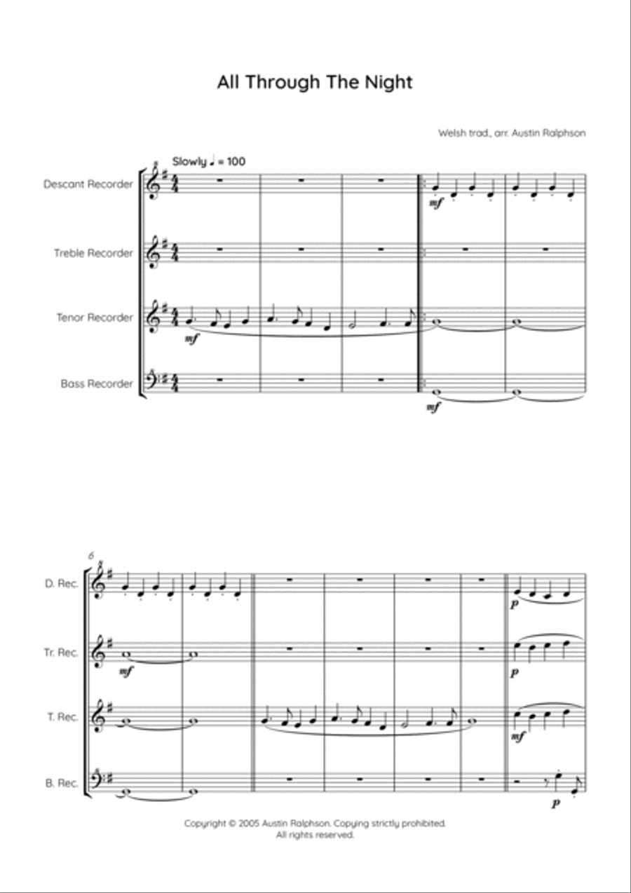 All Through The Night - recorder quartet Soprano Recorder scores gallery preview page 5