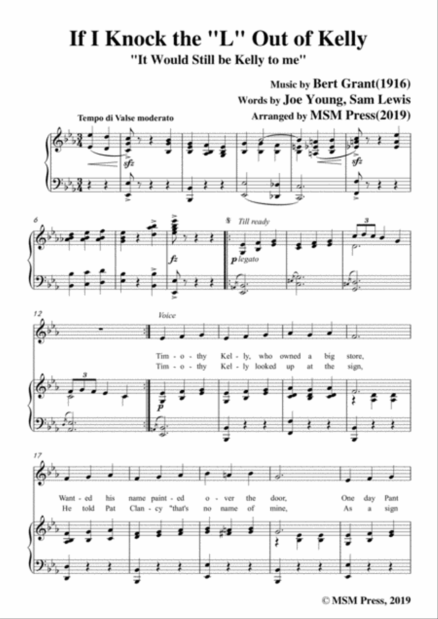Bert Grant-If I Knock the 'L' Out of Kelly,in E flat Major,for Voice&Piano Voice scores gallery preview page 3