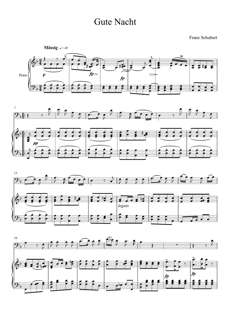 Franz Schubert - Gute Nacht (Violoncello Solo) Piano scores gallery preview page 1