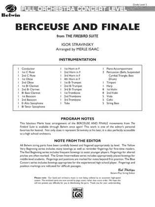 Book cover for Berceuse and Finale (from the Firebird Suite): Score