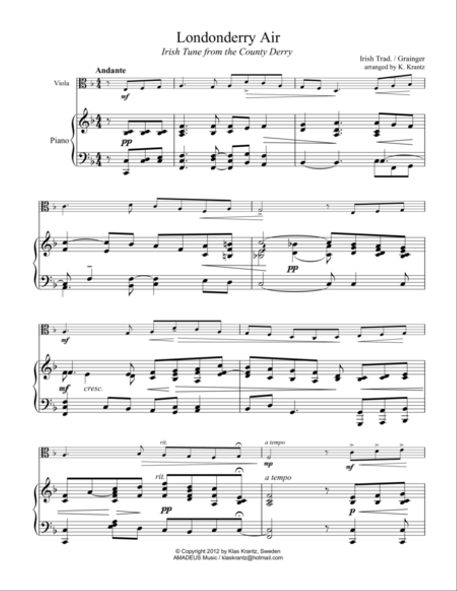Londonderry air for viola and piano Piano Accompaniment scores gallery preview page 1