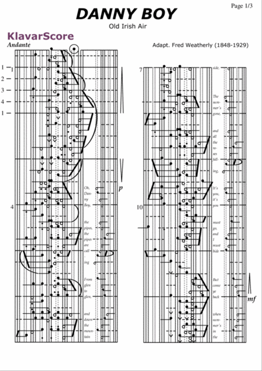 Danny Boy. An old Irish Air, transcribed to Klavarscore Voice scores gallery preview page 1