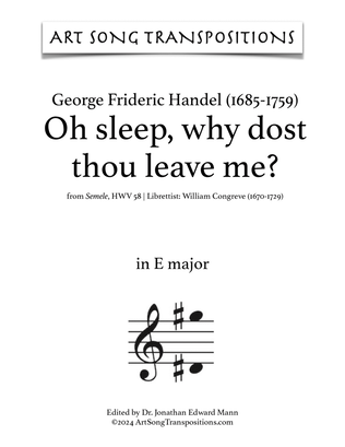 Book cover for HANDEL: Oh sleep, why dost thou leave me? (transposed to E major and E-flat major)