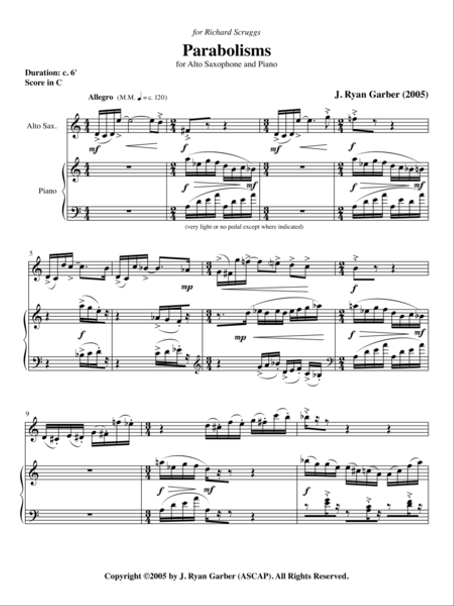 Parabolisms (for Alto Saxophone and Piano) Alto Saxophone scores gallery preview page 1
