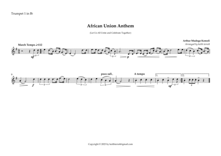 African Union Anthem (Let us All Celebrate & Unite) for Brass Quintet & Snare Drum image number null