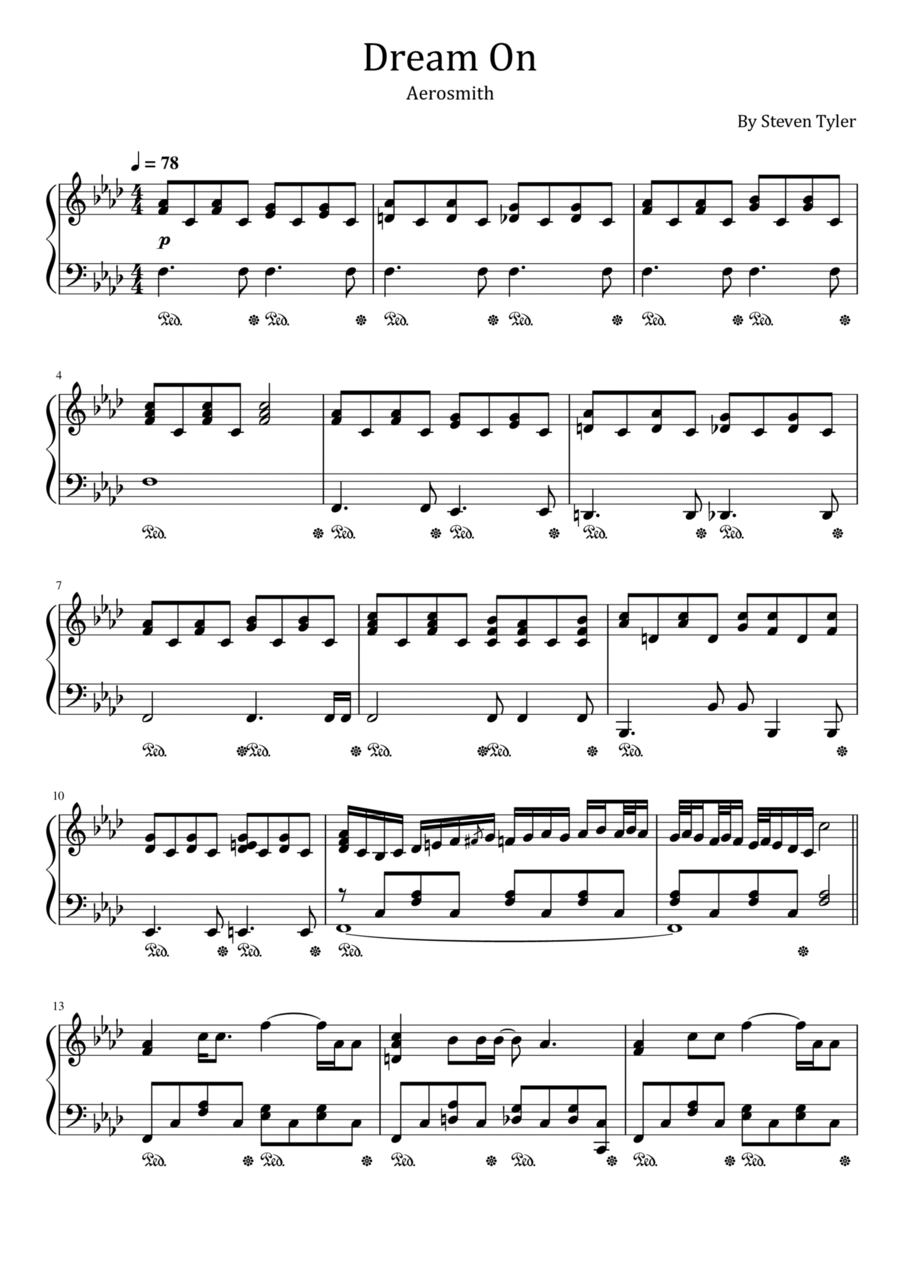 Dream On Piano Solo scores gallery preview page 1