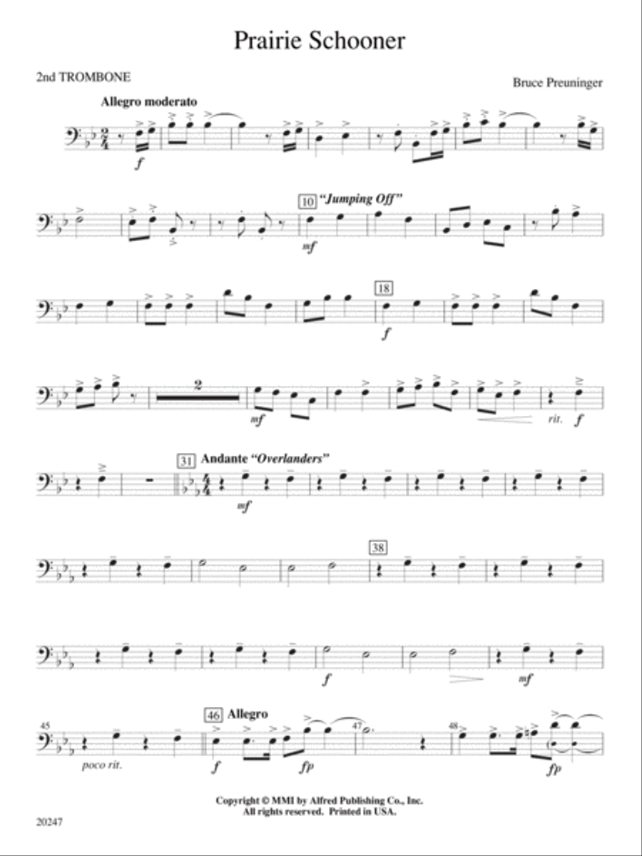 Prairie Schooner: 2nd Trombone Concert Band scores gallery preview page 1