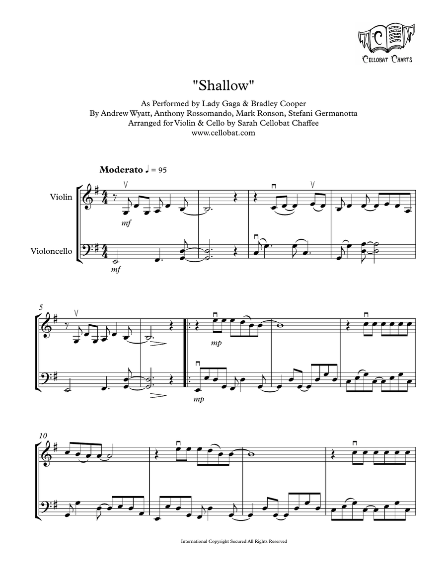 Shallow by Lady Gaga String Duet - Digital Sheet Music