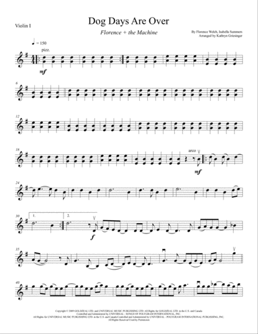 Dog Days Are Over String Quartet scores gallery preview page 1