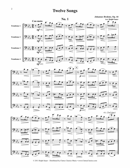 Twelve Songs, Op. 44 for 4-part Trombone Ensemble