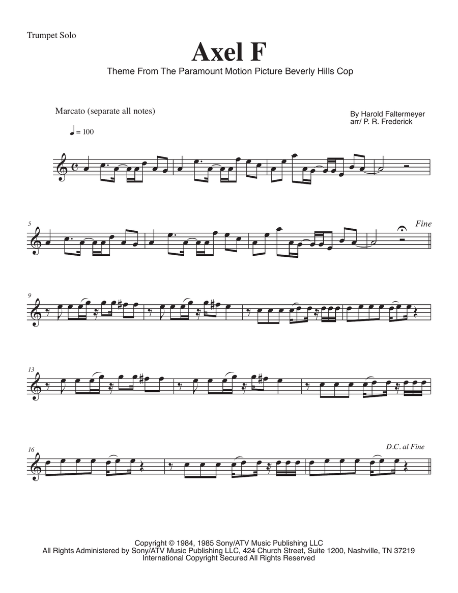 Axel F B-Flat Trumpet scores gallery preview page 1