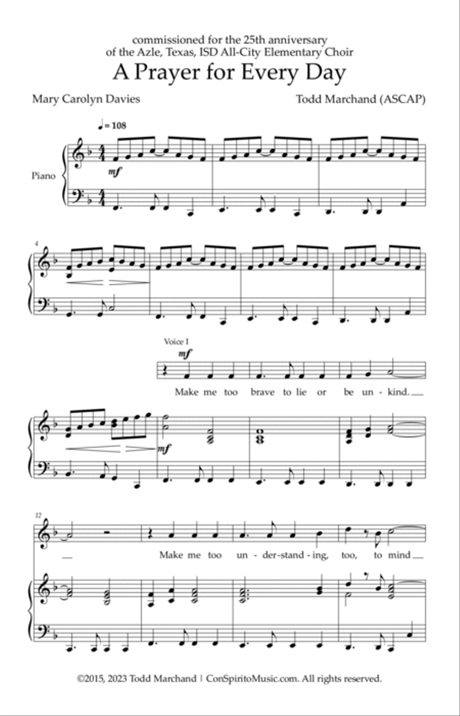 A Prayer for Every Day — 2-part treble voices (or SA), piano SA scores gallery preview page 2