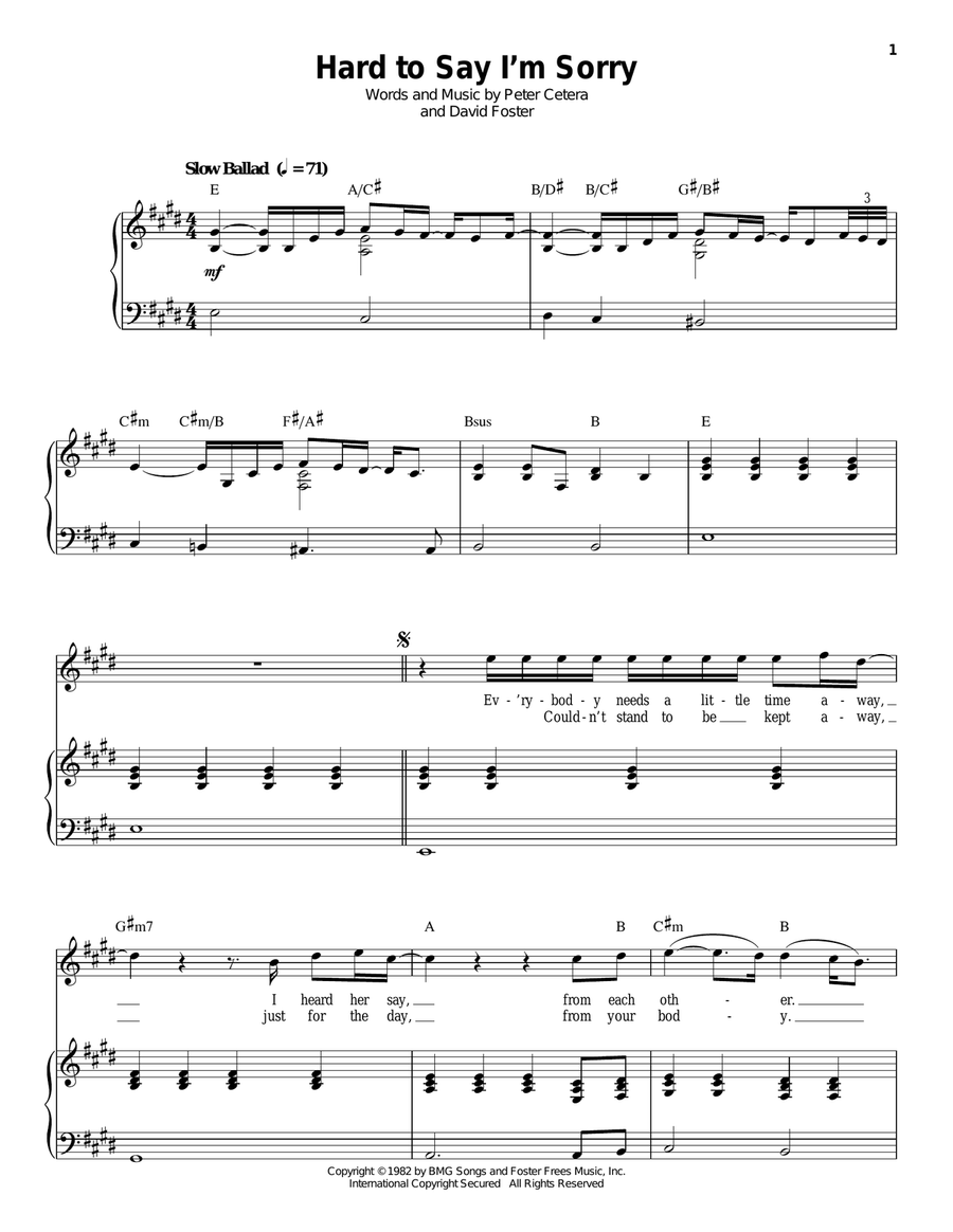 Hard To Say I'm Sorry Piano, Vocal scores gallery preview page 1
