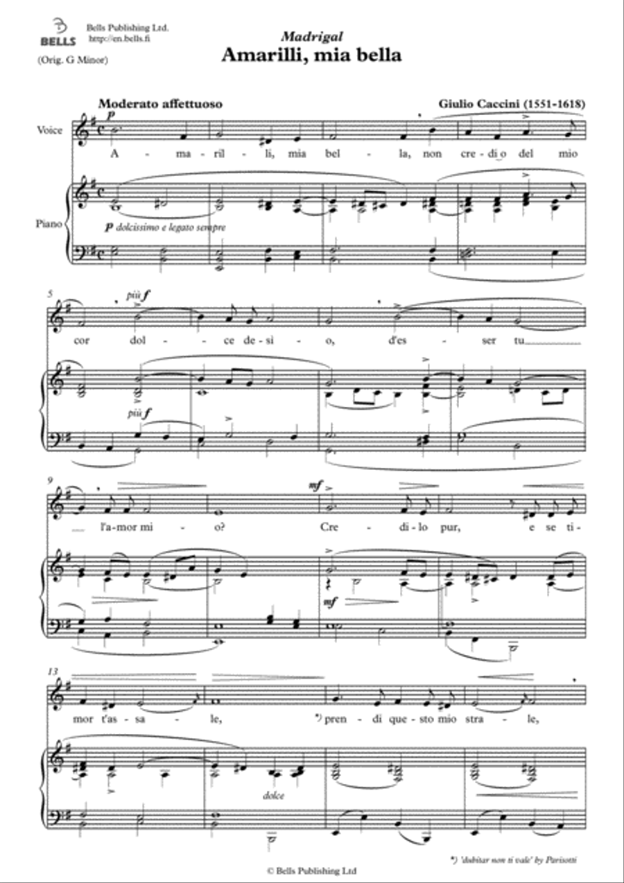Amarilli, mia bella (E minor) Voice Solo scores gallery preview page 1