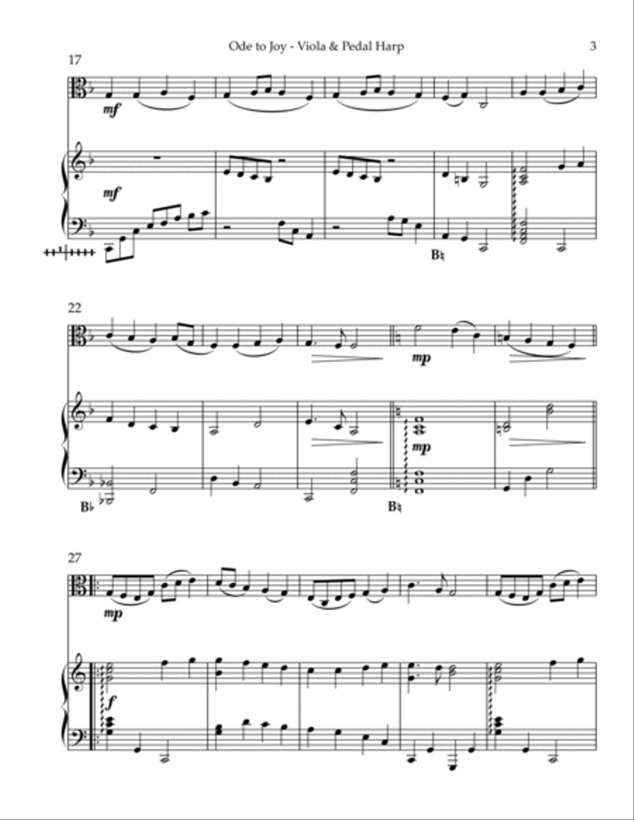 Ode to Joy, Duet for Viola & Pedal Harp String Duet scores gallery preview page 3
