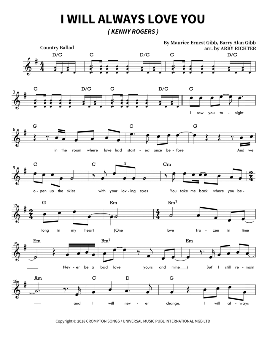 I Will Always Love You Piano scores gallery preview page 1