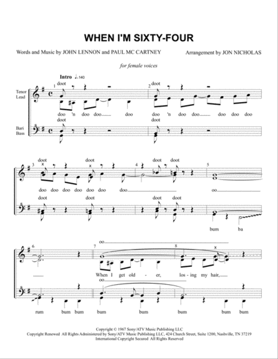 When I'm Sixty-four SSAA scores gallery preview page 1