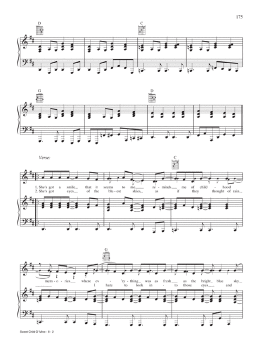 Sweet Child O' Mine Piano, Vocal, Guitar scores gallery preview page 2