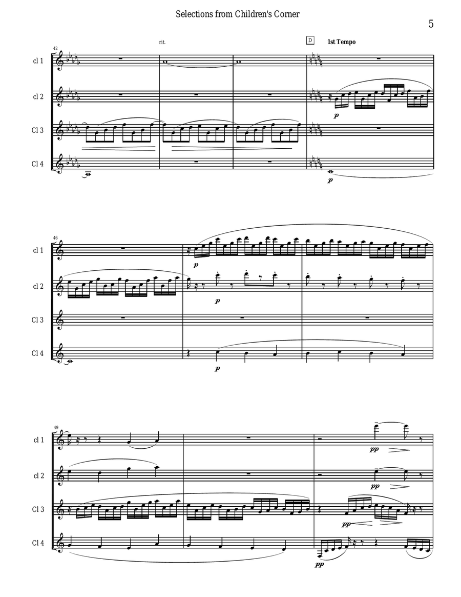 Debussy Children's Corner for Clarinet Quartet Clarinet Quartet scores gallery preview page 6